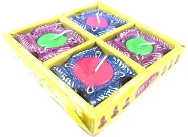 Urvi Creations Wax Filled Set of 4 Handmade Traditional Earthen Clay Diwali Diya Oil Lamps for Pooja Diwali Decoration - Multi Colour-thumb1