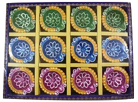 Urvi Creations Set of 12 Handmade Traditional Earthen Clay Mitti Diya Oil Lamps for Pooja Diwali Decoration - Multi Colour-thumb3