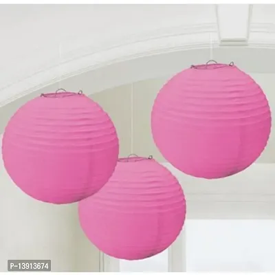 Masti Zone Pack of 3 Pink Colors Round Paper Lantern for Home Decoration (Pink Colors Round Paper Lantern 10 * 10)-thumb0