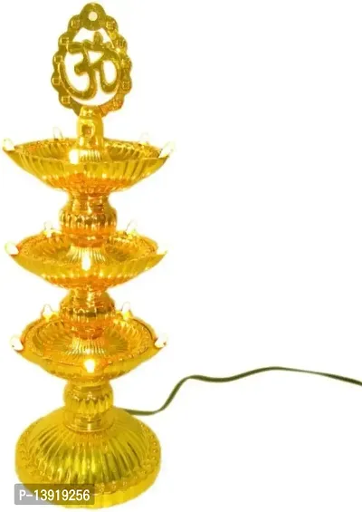 Urvi Creations 3 Layer Electric Gold LED Bulb Lights Diya/Deep/Deepak for Pooja/Diwali Festival Decoration
