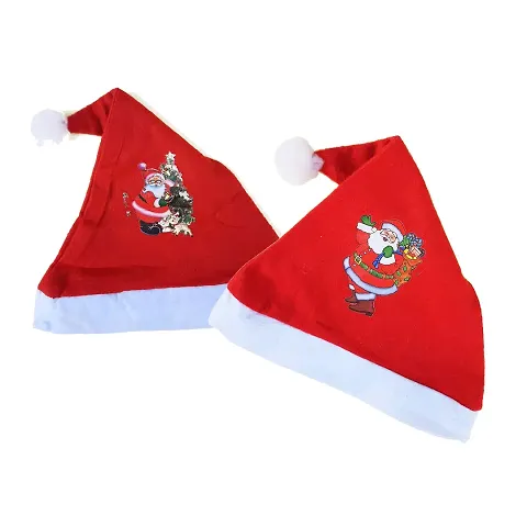 Masti Zone Set of 2 Merry Christmas/Xmas Santa Claus Cap Hat for Christmas/Xmas Party Celebration