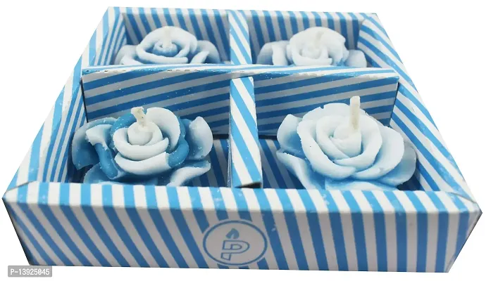 Urvi Creations Set of 4 Flower Shape Floating Tea Light Candles for Diwali Decoration Items - Blue Color-thumb3