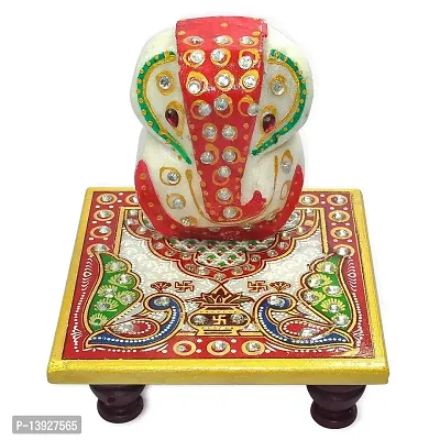 Forty Wings Ganesh ji Marble Idol with Choki for Festival and Home Decoration Wedding Festival Giffting