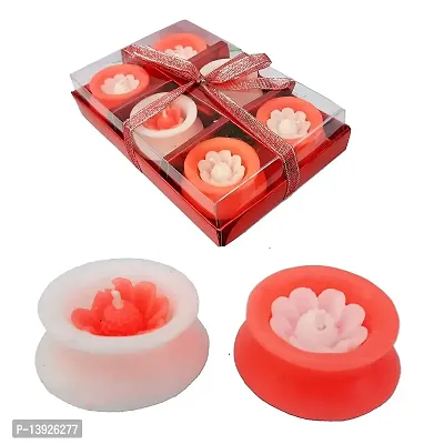 Forty Wings 6 Pcs Matki Shape Wax Candles Tea Light Candles for Diwali Decoration Items and Christmas Festivals Candles (Red White Candles)-thumb0