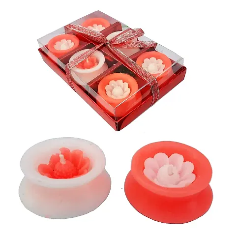 Forty Wings 6 Pcs Matki Shape Wax Candles Tea Light Candles for Diwali Decoration Items and Christmas Festivals Candles (Red White Candles)