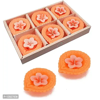 Forty Wings Set of 6 Diya Shape Flower Flotting Wax Candles Assorted Colour for Diwali Wedding Festival Decoration Items Candles Diya for Pooja-thumb0