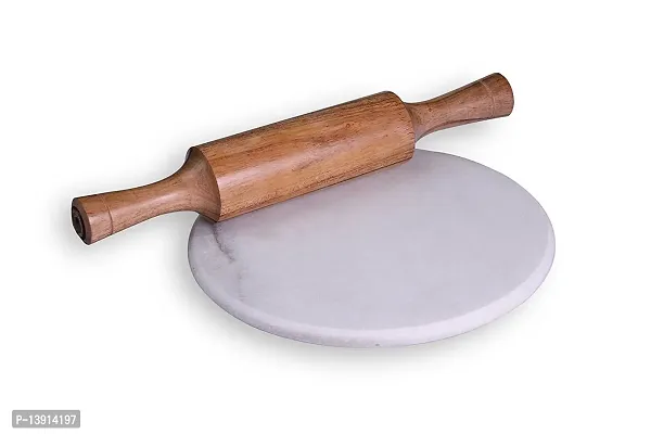 Urvi Creations Marble Chakla Roti Maker Rolling Board,Large Size 9 inch (22 cm) with Wooden Belan Chakla-thumb0