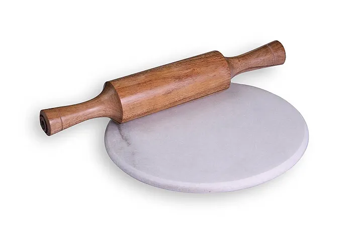 Urvi Creations Marble Chakla Roti Maker Rolling Board,Large Size 9 inch (22 cm) with Wooden Belan Chakla