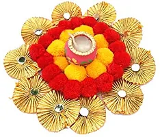 Urvi Creations Set of 1 Pcs Designer Pom Pom Gotta Flower Rangoli Set Tea Light Holder Candles for Diwali Home Decor - Multi Color-thumb1