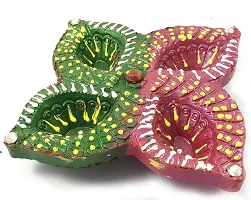 Urvi Creations Handmade Earthen Clay Terracotta Decorative Diya for Pooja/Rangoli (Set of 3) (10 x 8 x 12 cm, Multi-Color) ?-thumb1