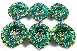 Urvi Creations Handmade Earthen Clay Terracotta Decorative Diya For Pooja / Rangoli (Set of 6) (10 x 8 x 12 cm, Multi-Color)-thumb2