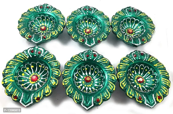 Urvi Creations Handmade Earthen Clay Terracotta Decorative Diya For Pooja / Rangoli (Set of 6) (10 x 8 x 12 cm, Multi-Color)-thumb3