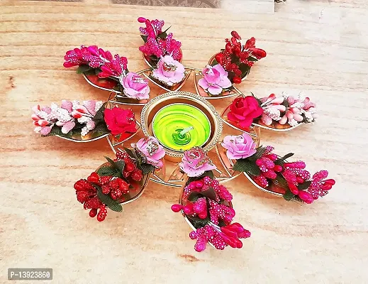 Forty Wings Beautiful Metal Flowers Tealight Diya Candle Holder for Diwali Festival Home Decorations Lights-thumb2