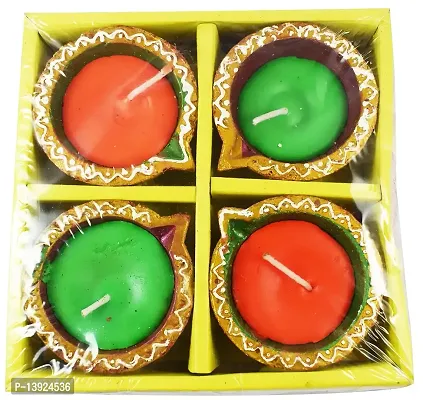 Urvi Creations Handmade Set of 4 Wax Filled Traditional Clay Mitti Diya/Deepak Oil Lamps Terracotta diyas Candles for Diwali Navratri Pooja and Diwali Decoration Lights Gift (Clay Diya 4)-thumb2