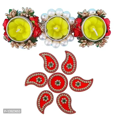 Forty Wings 1 Pcs Tealight Diya Candle Holder with 1 Pcs Acrylic Rangoli for Diwali Gift Festival Home Decorations Lights