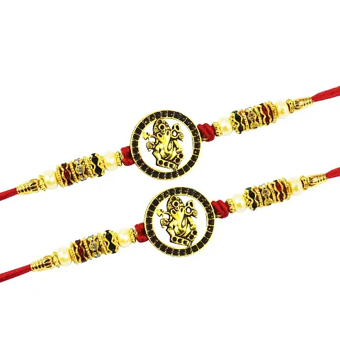 Urvi Creations Set Of 2 Round Ganesh Rakhi Set For Brother Bhaiya Bhai Kids Rakhi Gift For Rakshabandhan Rakhi