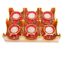 Forty Wings 6 Pcs Beautiful Matki Decorative Diya Tealight Candle Holder Diwali Pooja Diya Candle Diwali Lighting for Diwali Wedding Festival Decoration Items and Diwali Gift Set-thumb1