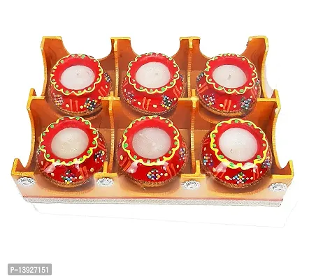 Forty Wings 6 Pcs Beautiful Matki Decorative Diya Tealight Candle Holder Diwali Pooja Diya Candle Diwali Lighting for Diwali Wedding Festival Decoration Items and Diwali Gift Set-thumb2