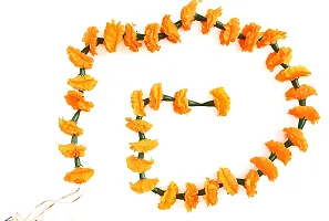 URVI Creation Set of 10 Orange Artificial Marigold Flower/Genda Phool Garlands for Diwali Wedding,Navratri,Durga Pooja Festival Home Decoration-thumb1