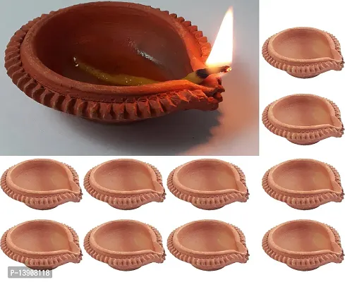 Urvi Creations Diwali Diya Set of 11 Handmade Earthen Traditional Diwali Diya Oil Lamps for Pooja-thumb0