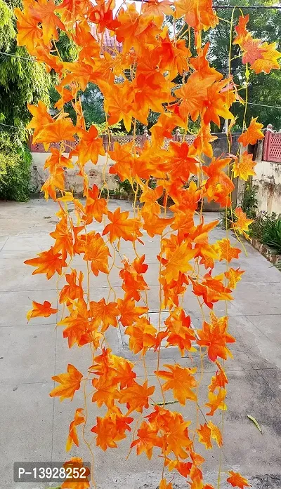 Forty Wings Set of 2 Orange Artificial Maple Leaf Garland String Creeper/Door Wall Hanging for Diwali Festival Wedding Christmas Home Decoration Item