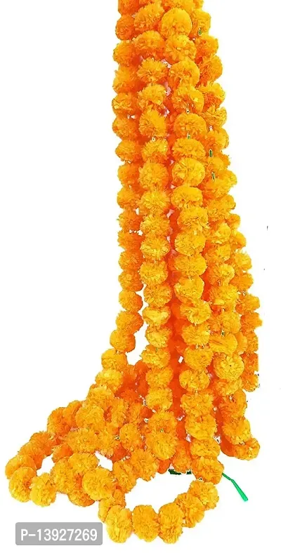 Forty Wings 20 Pcs Orange Artificial Marigold Fluffy Flower/Genda Phool Garlands String for Diwali Wedding,Navratri,Durga Pooja Festival Home Decoration 5 Feet-thumb0