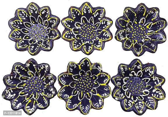 Urvi Creations Handmade Earthen Clay Terracotta Decorative Diya For Pooja / Rangoli (Set of 6) (10 x 8 x 12 cm, Multi-Color)