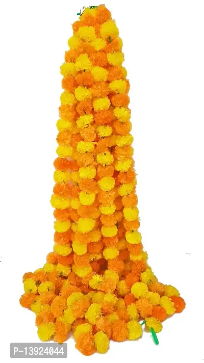 Urvi Creations Artificial Marigold Fluffy Flower Garlands for Diwali Wedding, Navratri, Durga Pooja Festival - Orange, Lemon Yellow - Set 10-thumb0