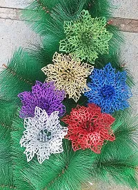 Forty Wings 6 Pcs Artificial Glitter Poinsettia Christmas Flowers for Xmas Tree Floral Ornaments Wreath Decor Christmas Xmas Party Decoration DIY Christmas Craft-thumb1