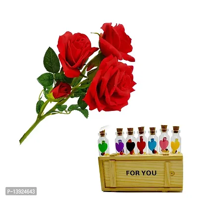 Forty Wings Valentines Day Special Red Rose Flower Stick Bunch With 7 Message Bottle Box Gift For Girlfriend, Boyfriend ,Husband , Wife Valentines Rose Day Teddy Day Promise Day Hug Day Gift