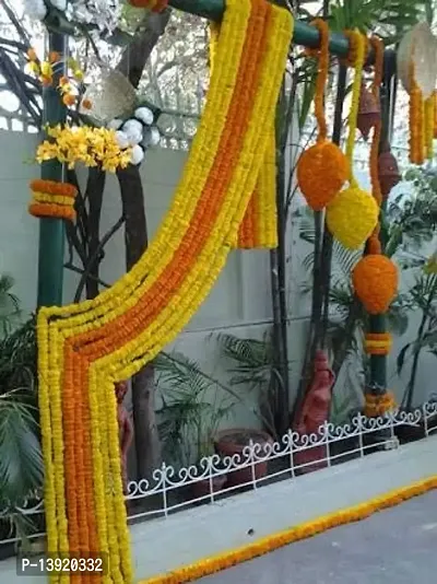 Urvi Creations Artificial Marigold/Genda Flowers Strings, Garlands, Toran for Wedding Pongal Diwali Festival Decoration 10 Pcs (5 Pcs Yellow +5 Orange)-thumb2