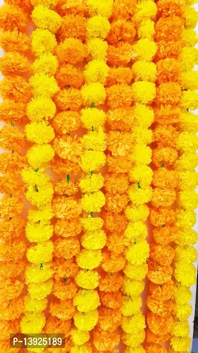 URVI Creation Set of 10 Orange Yellow Artificial Marigold Fluffy Flower/Genda Phool Garlands for Diwali Wedding,Navratri,Durga Pooja Festival Home Decoration-thumb2