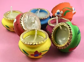 Masti Zone URVI Creations Wax Filled Matki Diya Diwali Candles Lamps (Multicolour, Set of 7)-thumb1