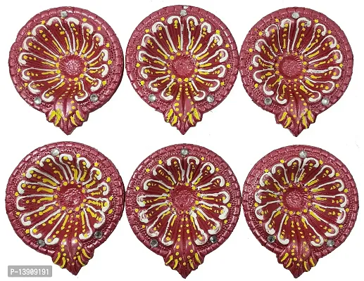 Urvi Creations Handmade Earthen Clay Terracotta Decorative Diya For Pooja / Rangoli (Set of 6) (10 x 8 x 12 cm, Multi-Color)