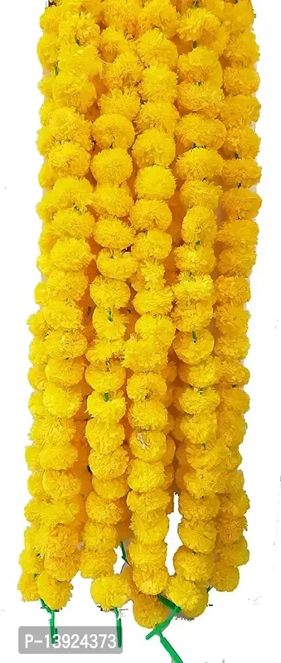 Forty Wings Reusable 5 Pcs Yellow Artificial Marigold Fluffy Flower/Genda Phool Garlands String for Diwali Wedding,Navratri,Durga Pooja Festival Home Decoration 5 Feet (Yellow)-thumb0