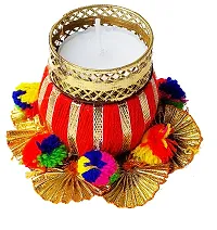 Forty Wings Set of 2 Gotta Flower Pom Pom Beautiful Decorative Diya Tealight Candle Holder Diwali Pooja Diya Candle Diwali Lighting for Diwali Wedding Festival Decoration Items and Diwali Gift Set-thumb1