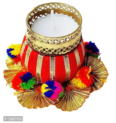 Forty Wings Set of 2 Gotta Flower Pom Pom Beautiful Decorative Diya Tealight Candle Holder Diwali Pooja Diya Candle Diwali Lighting for Diwali Wedding Festival Decoration Items and Diwali Gift Set-thumb2