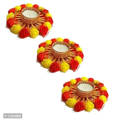 Forty Wings 3 Pcs Flower Tealight Diya Candle Holder Candles ,Diya for Diwali Festival Home Decorations Lights-thumb0