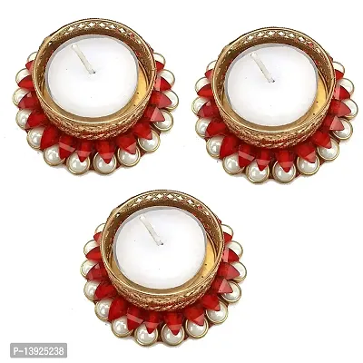 Forty Wings 3 Pcs Stone Work Beautiful Flower Decorative Diya Tealight Candle Holder Diwali Pooja Diya Candle Diwali Lighting for Diwali Wedding Festival Decoration Items and Diwali Gift Set