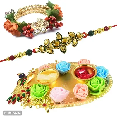 Urvi Creations Set of 2 Cople Rakhi Wristband Bracelet Rakhi with Bhabhi Bangle Lumba Chuda Rakhi with Pooja Plate Thali for Brother Bhaiya Bhai Bhabhi Kids