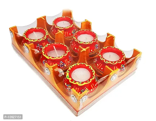 Forty Wings 6 Pcs Beautiful Matki Decorative Diya Tealight Candle Holder Diwali Pooja Diya Candle Diwali Lighting for Diwali Wedding Festival Decoration Items and Diwali Gift Set