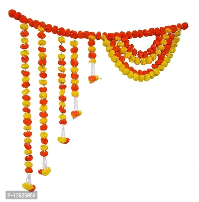 Urvi Creations Real Look Yellow Orange Artificial Marigold Flowers Door Bandarwal/Toran,Garland Door Wall Hanging Garlands for Diwali,Navratra Festival Home,Tempe Wedding Decoretion-thumb0