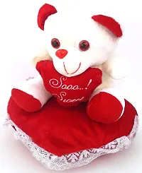 Urvi Creations Teddy Bear on Heart Pillow / Cushion Special Gift for Valentines Day (Multi Colour)-thumb1