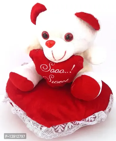 Urvi Creations Teddy Bear on Heart Pillow / Cushion Special Gift for Valentines Day (Multi Colour)-thumb2