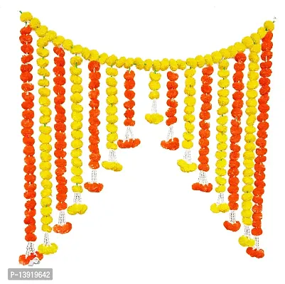 Urvi Creations 1 Pcs Orange Yellow Artificial Marigold Flowers Door Bandharwar/Toran,Garland Door Wall Hanging Garlands for Diwali,Navratra Festival Home,Tempe Wedding Decoretion-thumb0