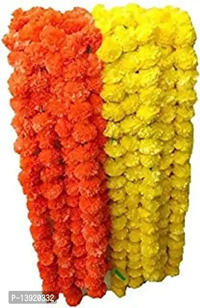 Urvi Creations Artificial Marigold/Genda Flowers Strings, Garlands, Toran for Wedding Pongal Diwali Festival Decoration 10 Pcs (5 Pcs Yellow +5 Orange)