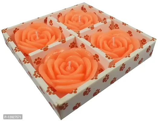 Forty Wings Set of 4 Pcs Orange Rose Shape Floatting Candles Tealight Candles for Diwali Wedding Festival Decoration Items