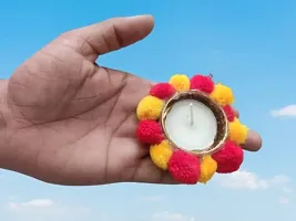 Forty Wings Handmade Designer Beautiful Pom pom Rangoli Designs Tealight Diya Candle Holder for Diwali Festival Home Decorations Lights-thumb4