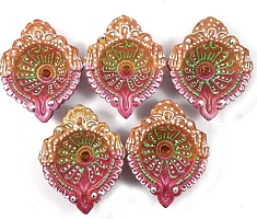 Urvi Creations Handmade Earthen Clay Terracotta Decorative Diya for Pooja/Rangoli (Set of 5) (10 x 8 x 12 cm, Multi-Color) ?-thumb1