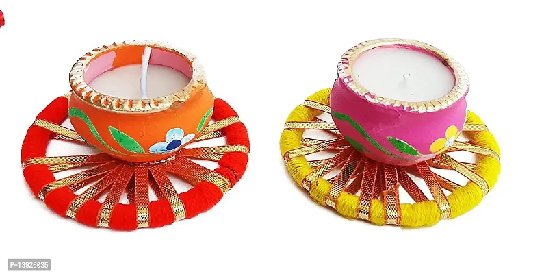 Forty Wings Set of 2 Decorative Matki Diya Tealight Candle Holder Diwali Pooja Diya Candle Diwali Lighting for Diwali Wedding Festival Decoration Items and Diwali Gift Set